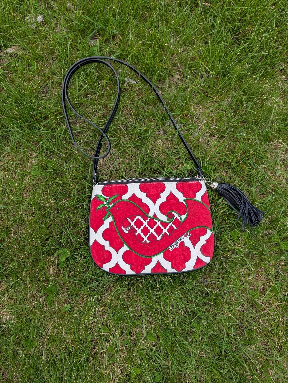 Brighton Love Dove Pouch Purse Crossbody Bag Holiday Christmas Red Green Canvas